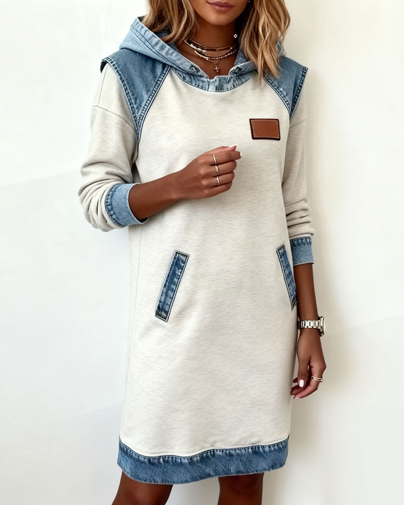 Hooded Dress with Contrast Panels