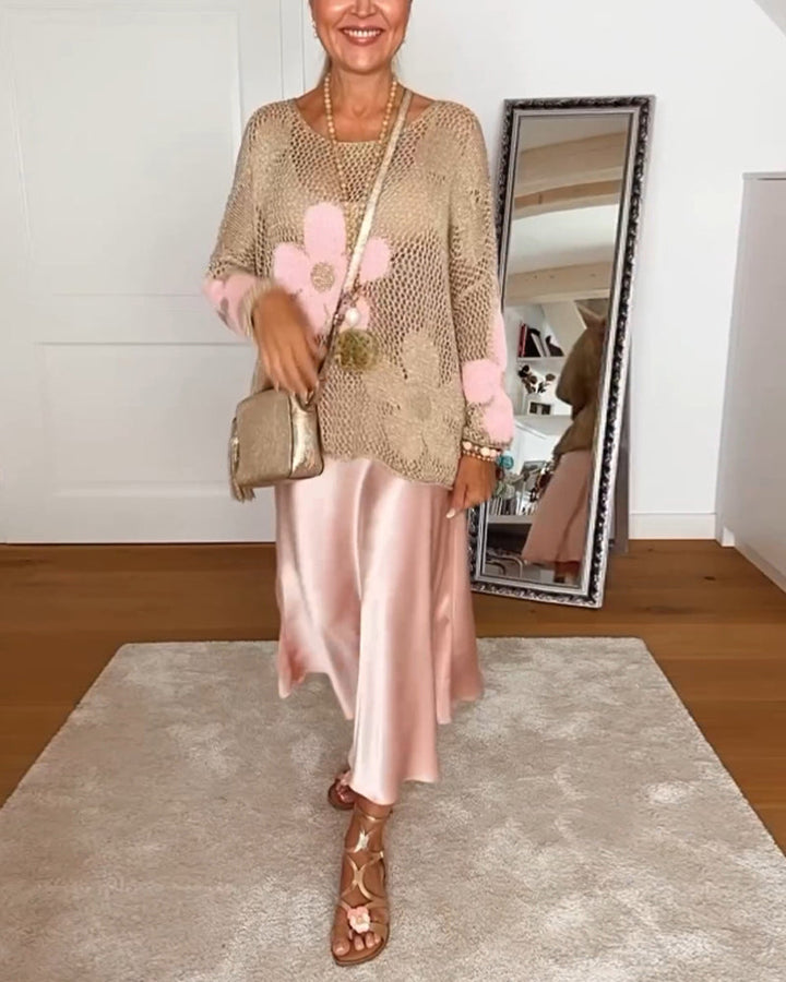 Hollow Pattern Sweater with Floral Motifs