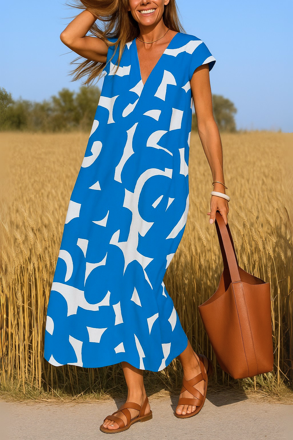 Ellen™ | Printed Dress with V-Neck