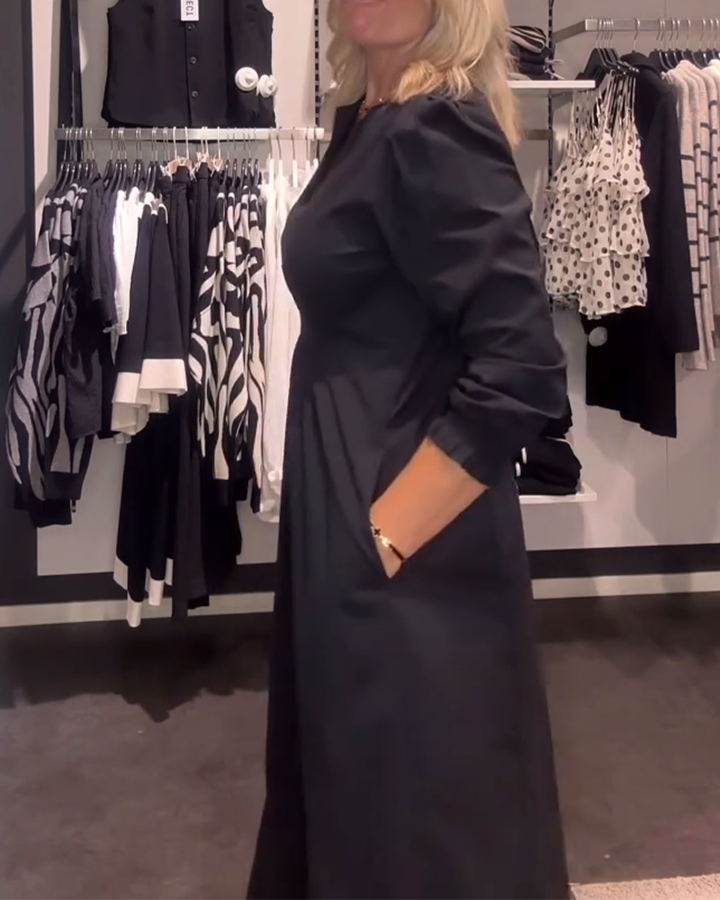 A-Line Dress with Puff Sleeves and Defined Waist