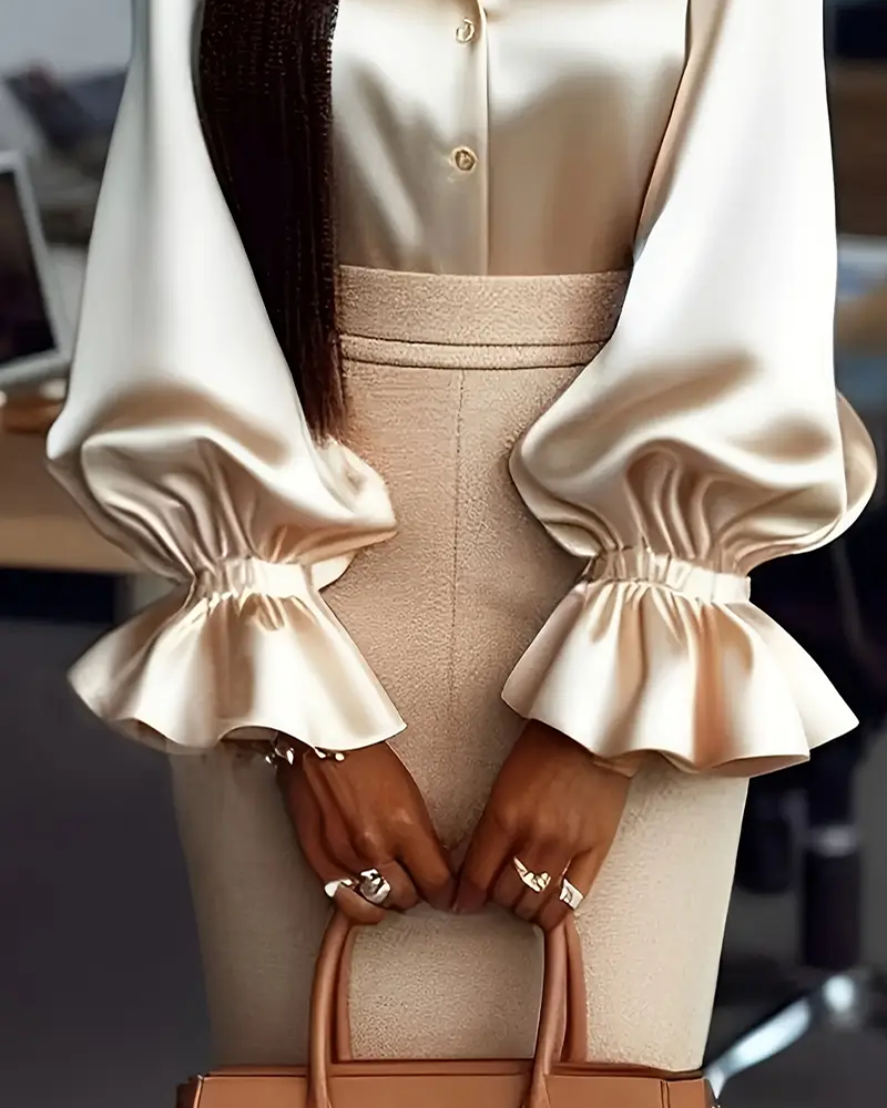 Elegant Satin Blouse with Flared Sleeves