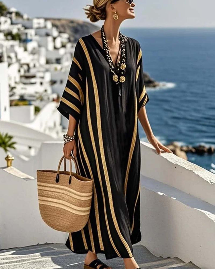 Loose V-Neck Striped Dress