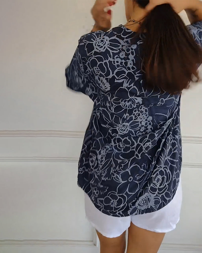 Kelya | Loose Floral Print Blouse with Glitter Details