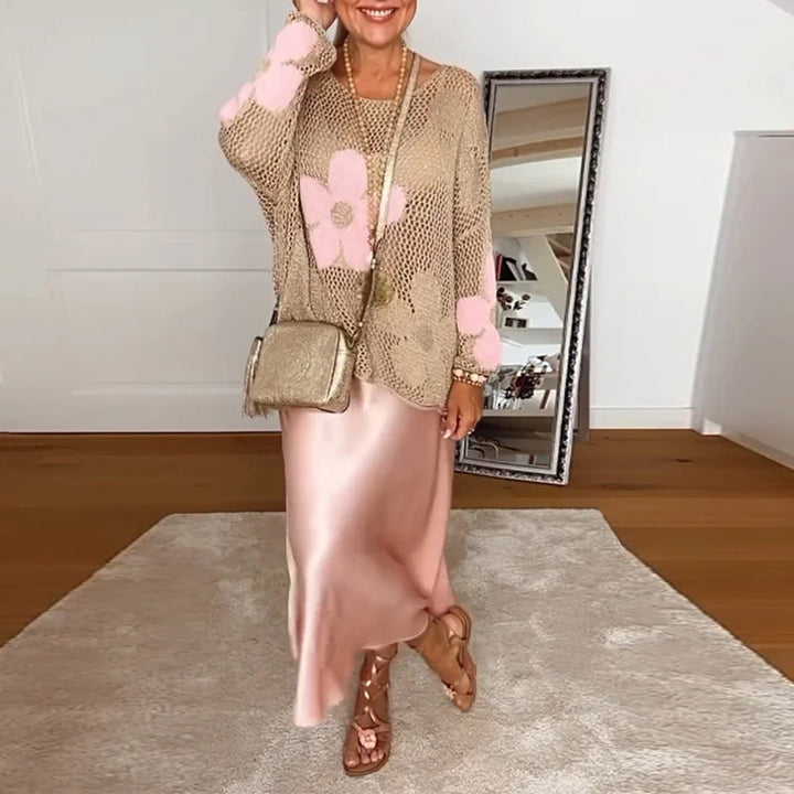 Hollow Pattern Sweater with Floral Motifs