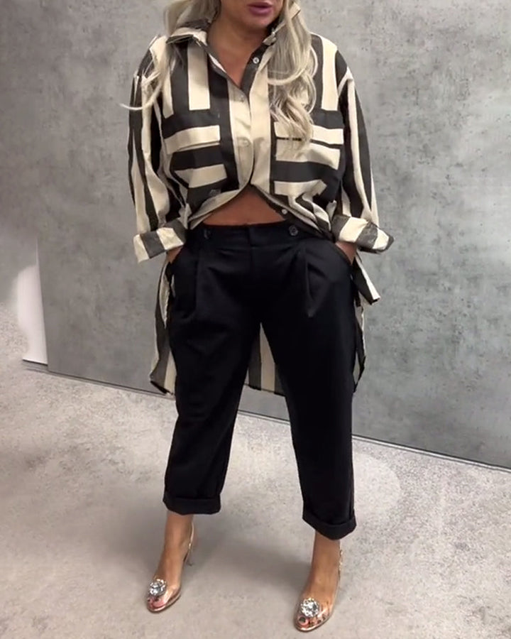 Long Sleeve Loose Striped Shirt