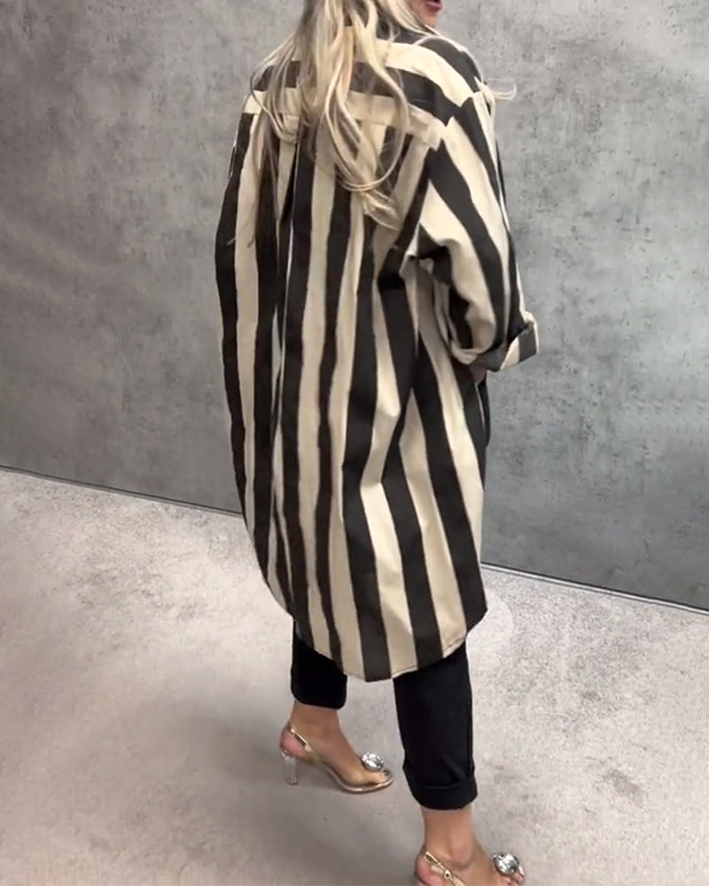 Long Sleeve Loose Striped Shirt
