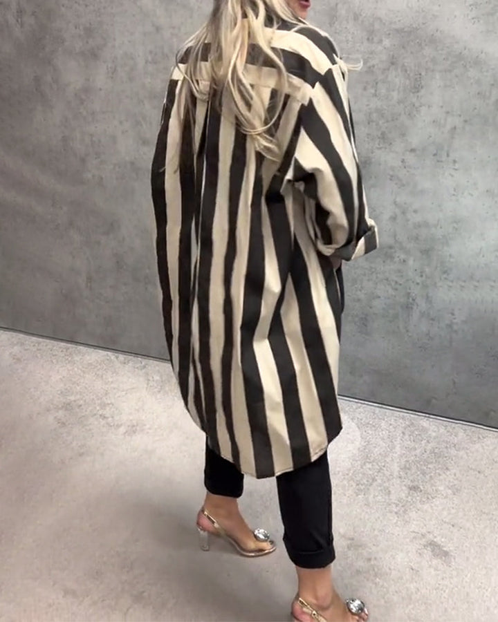 Long Sleeve Loose Striped Shirt