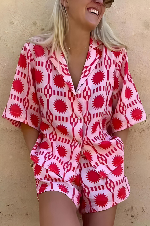 MARISSE – BEACH STYLE PRINTED SHIRT AND SHORT SET