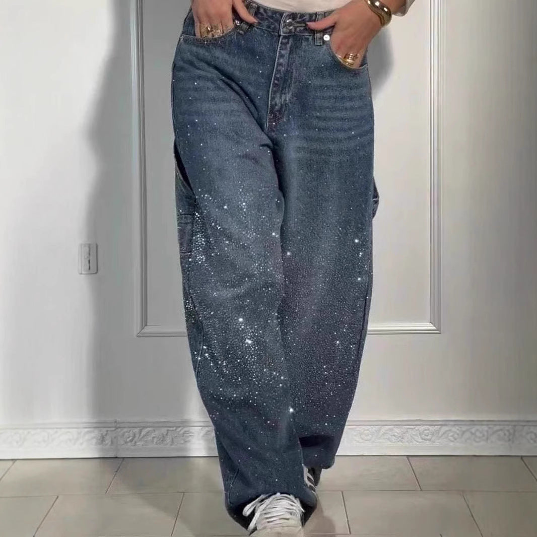 Raphaelle | Trendy Starry Denim Cargo Pants
