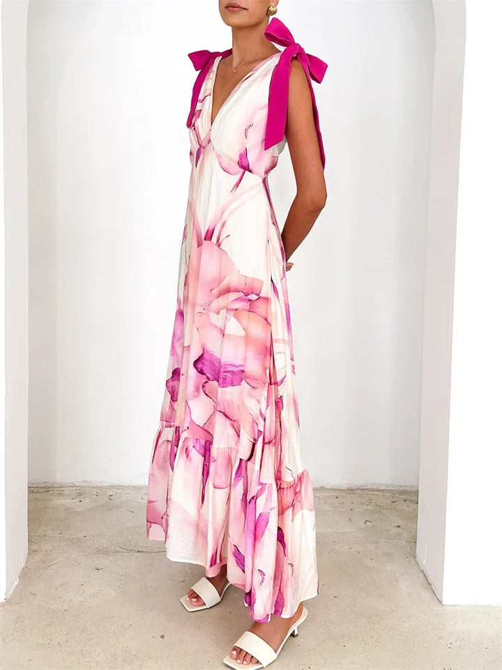 Alba | Back Tie V-Neck Maxi Dress