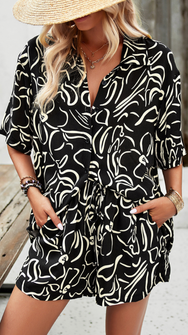 YSARA – SUMMER FLORAL PRINTED SHIRT AND SHORTS SET