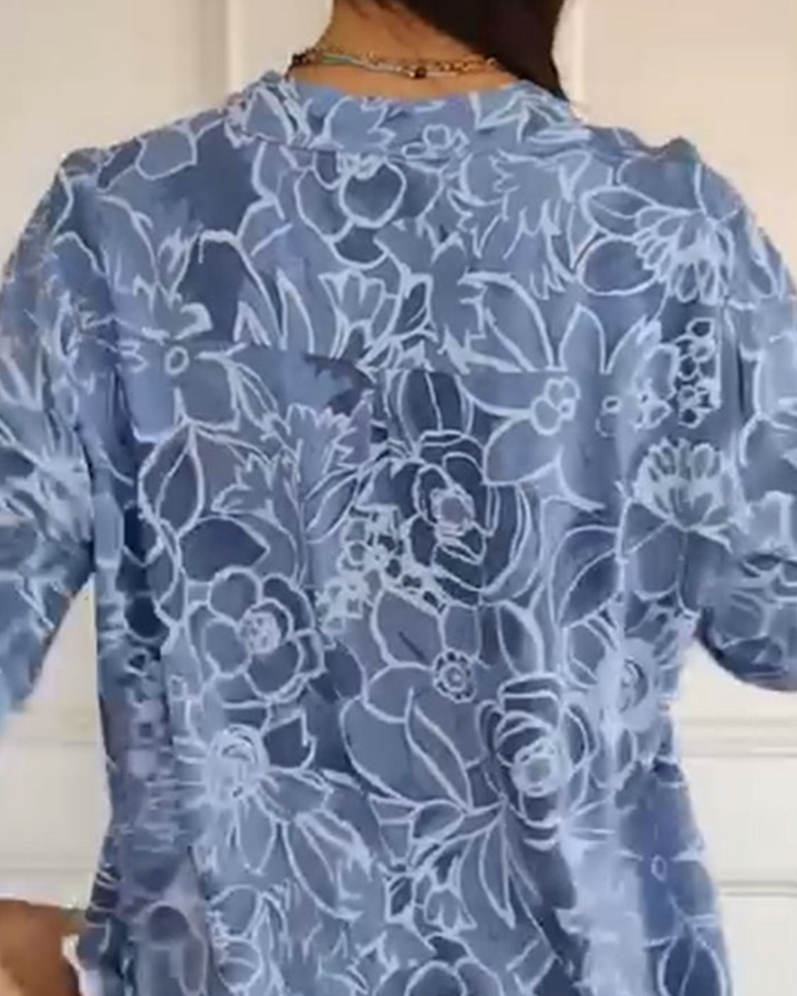 Kelya | Loose Floral Print Blouse with Glitter Details