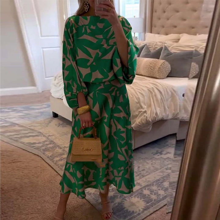 Set Dress Casual Printed Lantern Sleeves Temperament