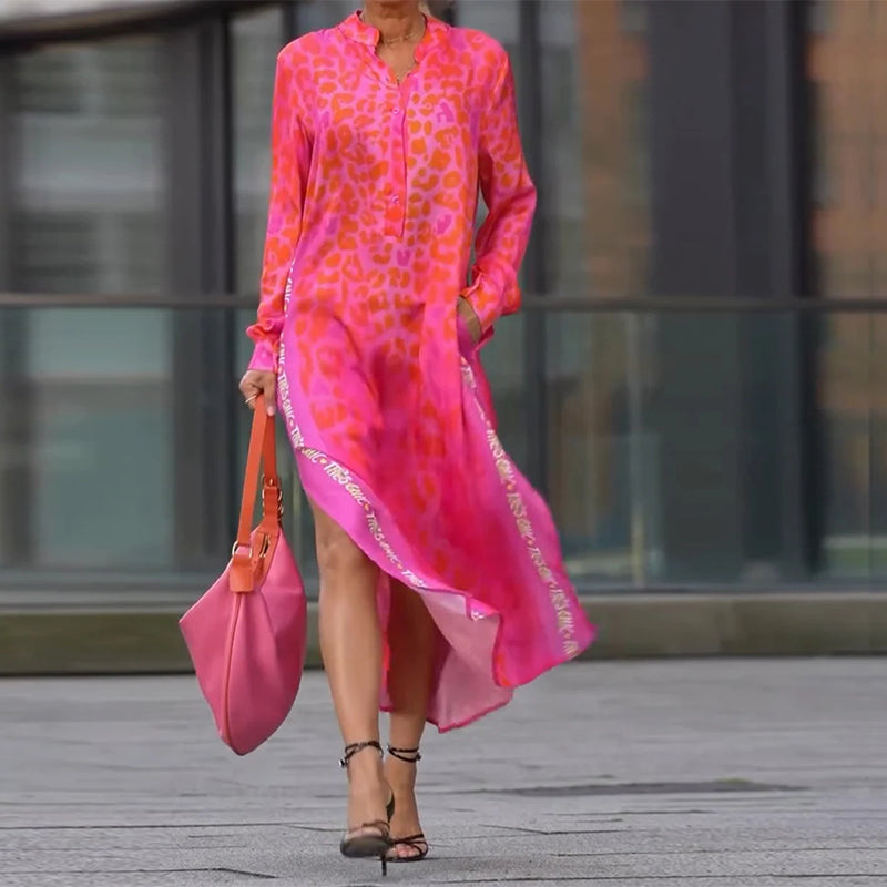 Dress Long Sleeve Leopard Print Split