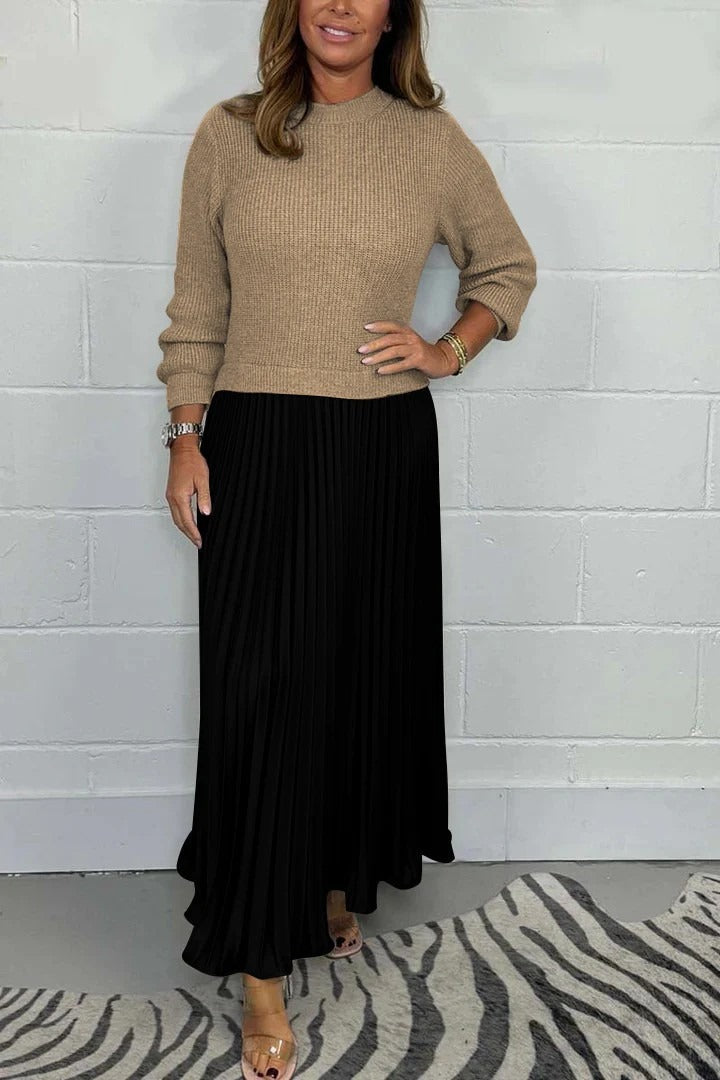 CAMILLA – MAXI DRESS WITH SWEATER & PLEATED SKIRT