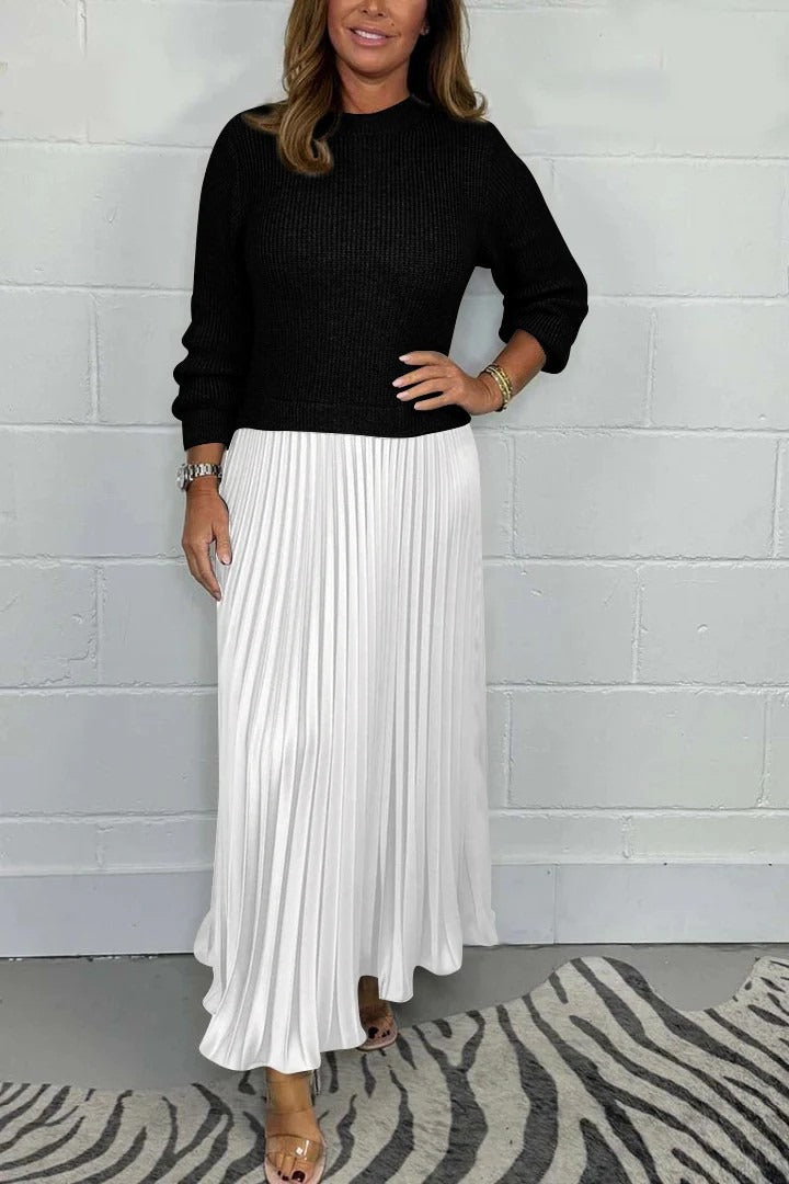 CAMILLA – MAXI DRESS WITH SWEATER & PLEATED SKIRT