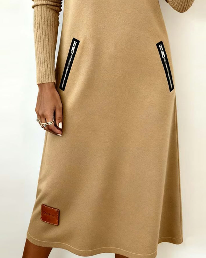 Straight Dress with Lapel and Half-Zip