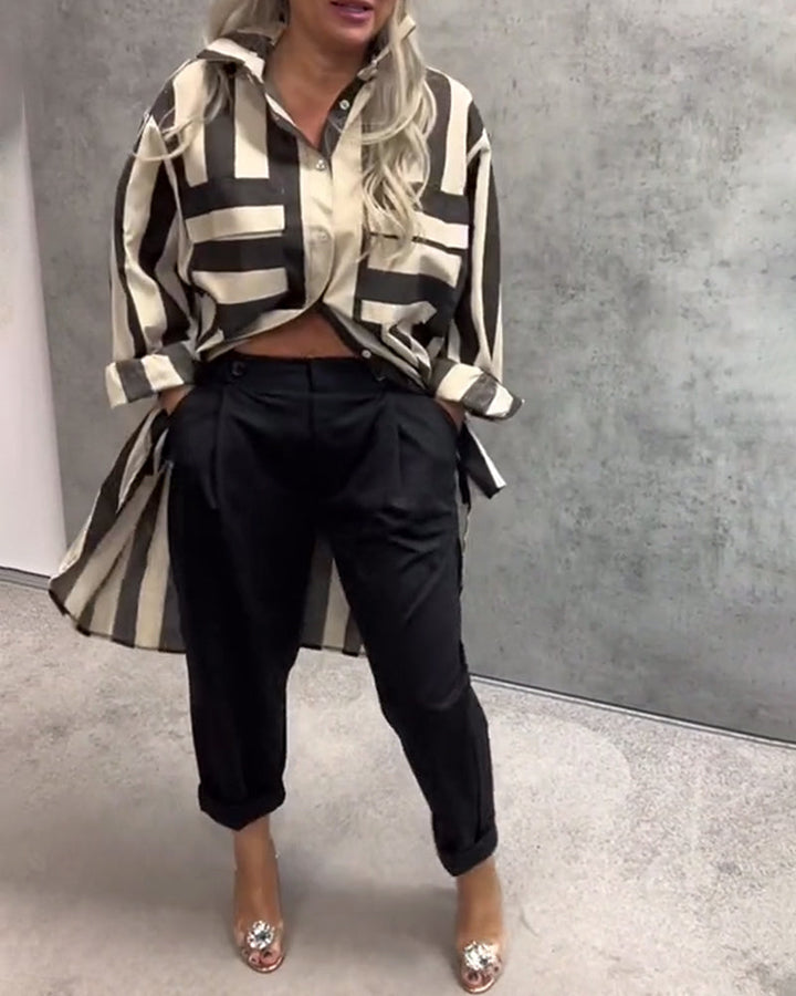 Long Sleeve Loose Striped Shirt