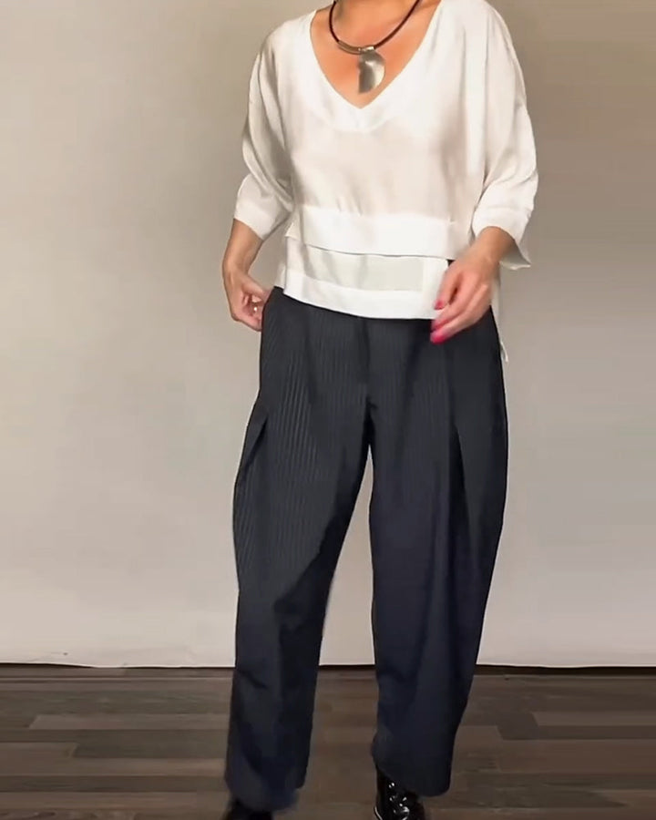 Casual Pants with Retro Stripes