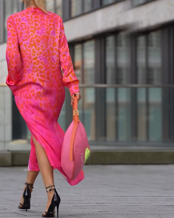 Dress Long Sleeve Leopard Print Split