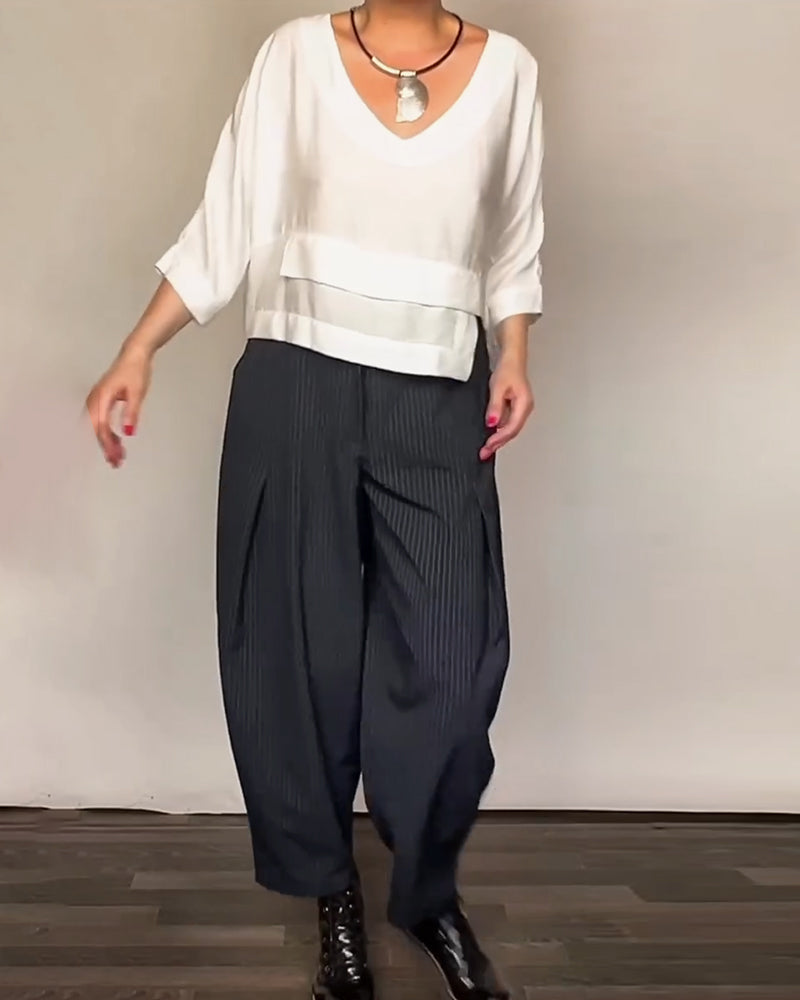 Casual Pants with Retro Stripes