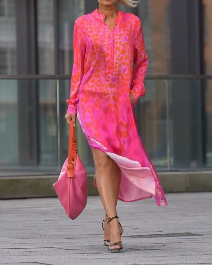 Dress Long Sleeve Leopard Print Split