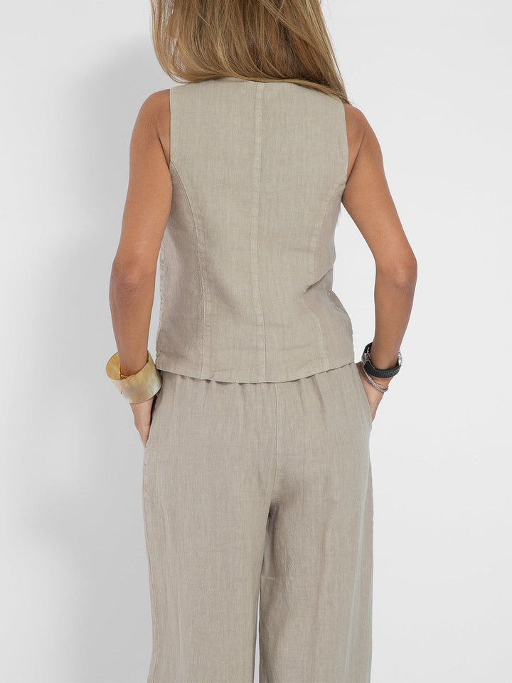 Jessica - Buttoned Vest & Wide-Leg Trousers Set