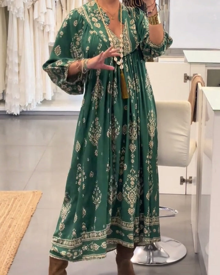 Casual Printed Dress with Loose Pockets