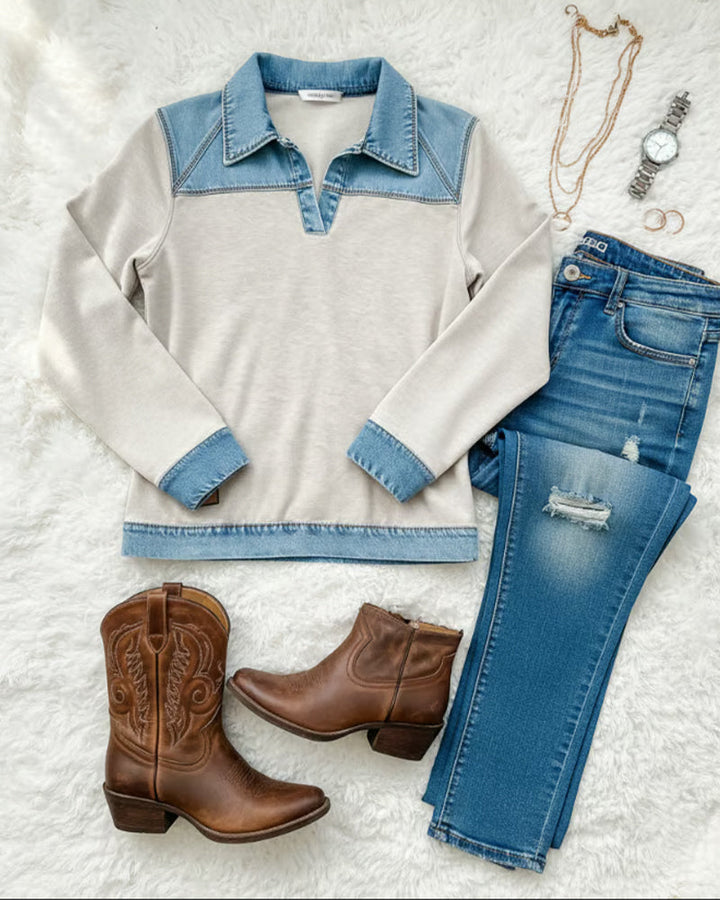 Trendy Color Block Assembled Sweatshirt