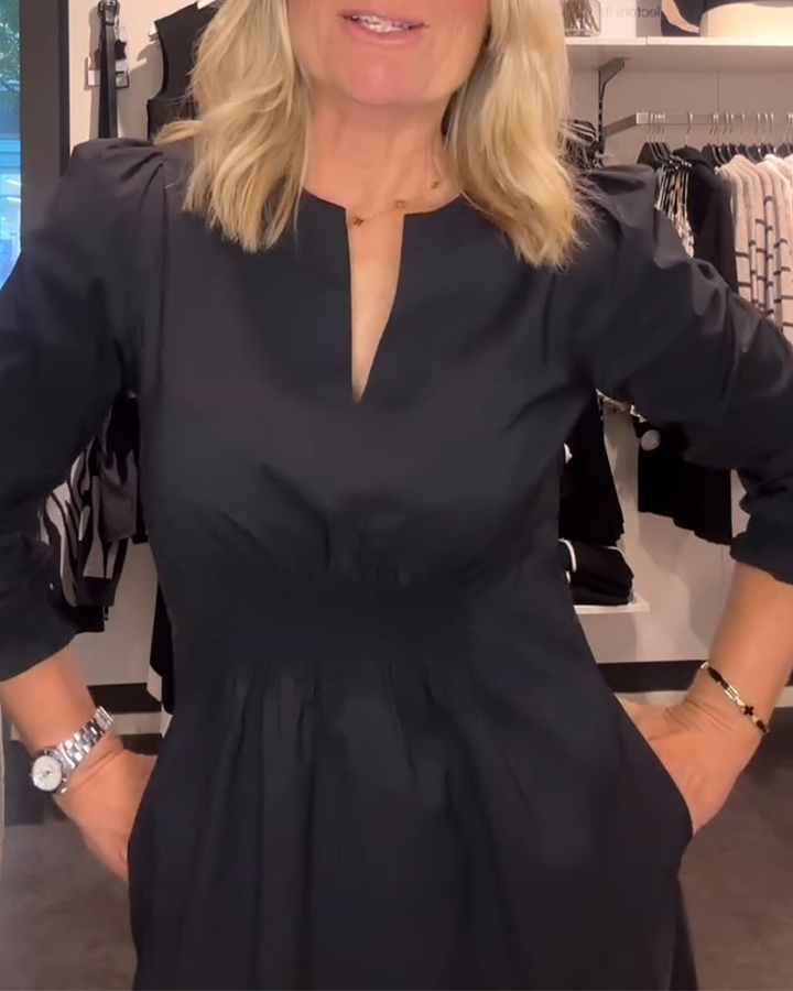 A-Line Dress with Puff Sleeves and Defined Waist