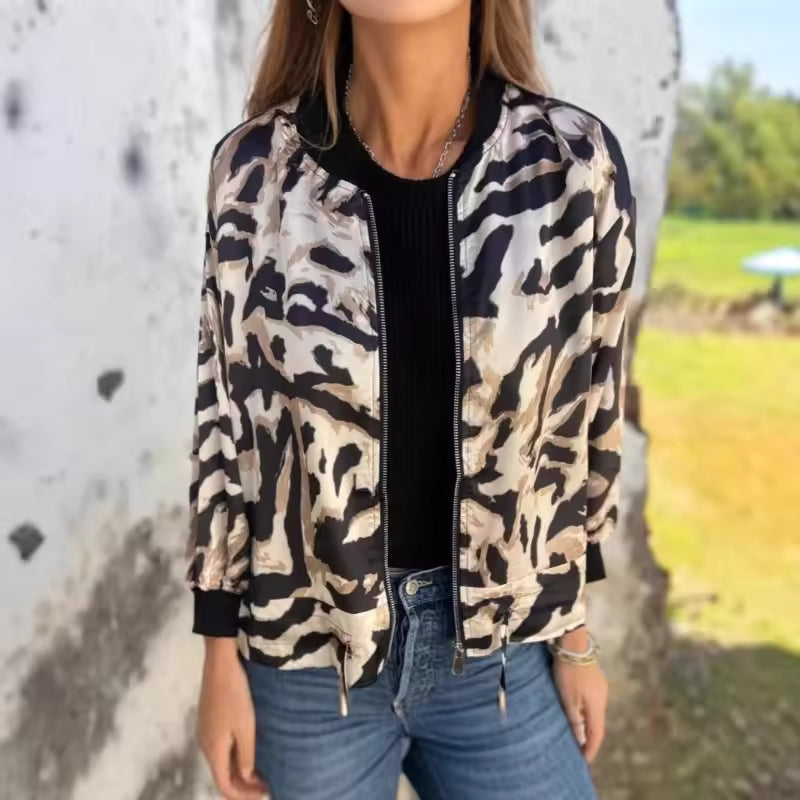 Marguerite | Zebra Print Aviator Jacket with Zipper