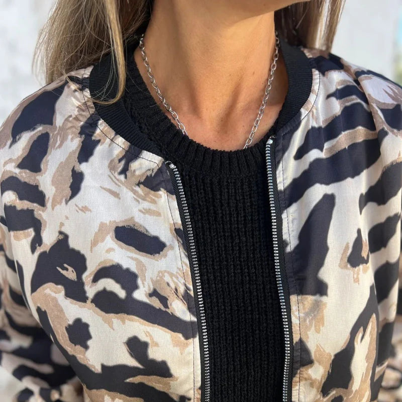 Marguerite | Zebra Print Aviator Jacket with Zipper