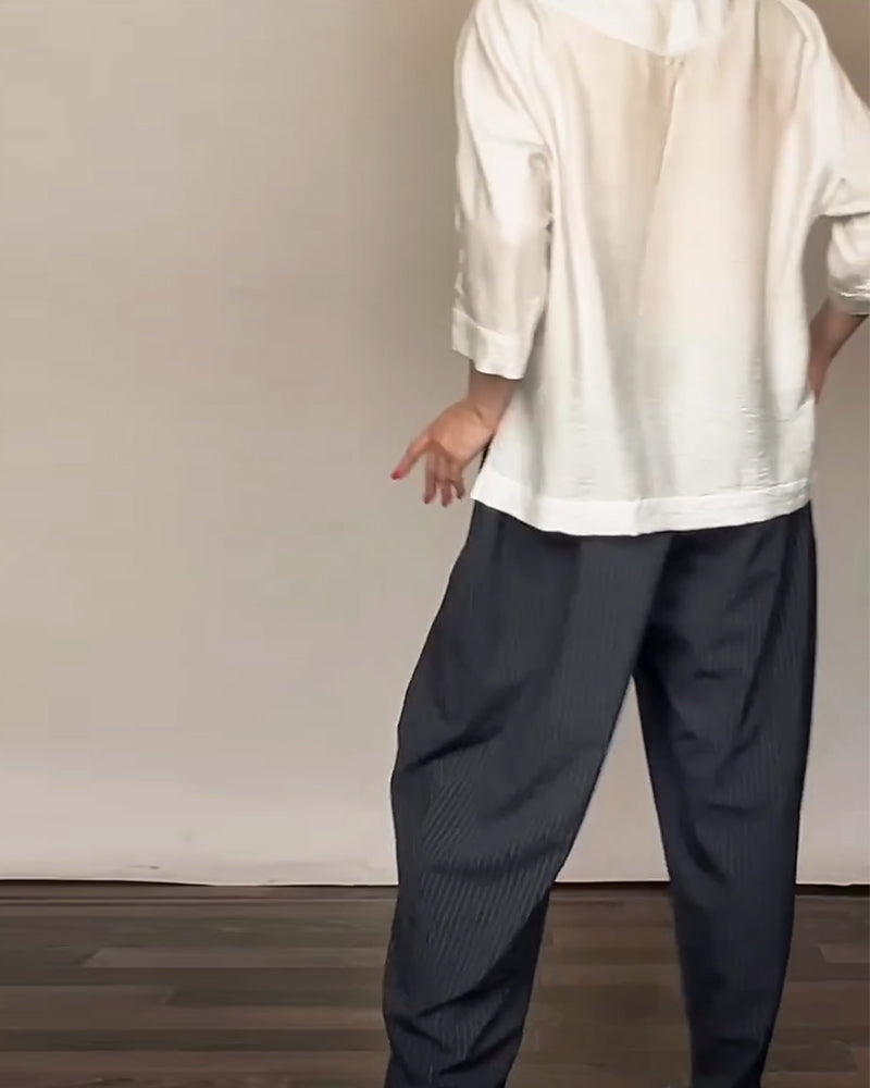 Casual Pants with Retro Stripes