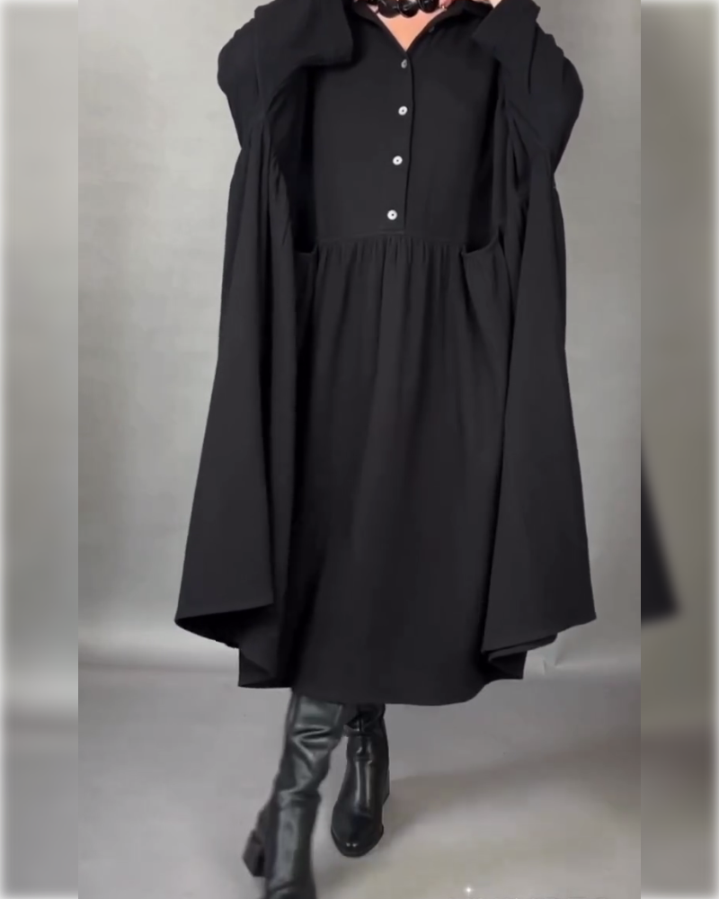 Oversized A-Line Dress with Button Collar