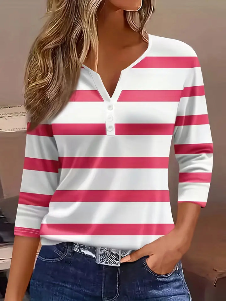 MYRRAVYN – DAKOTA JANE STRIPED V-NECK TOP