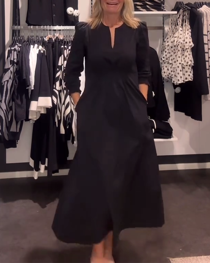 A-Line Dress with Puff Sleeves and Defined Waist