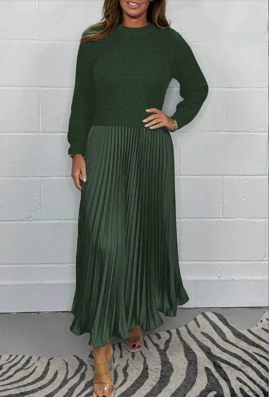 CAMILLA – MAXI DRESS WITH SWEATER & PLEATED SKIRT