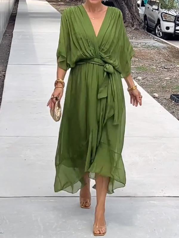 Jade | Stylish V-Neck Draped Midi Dress