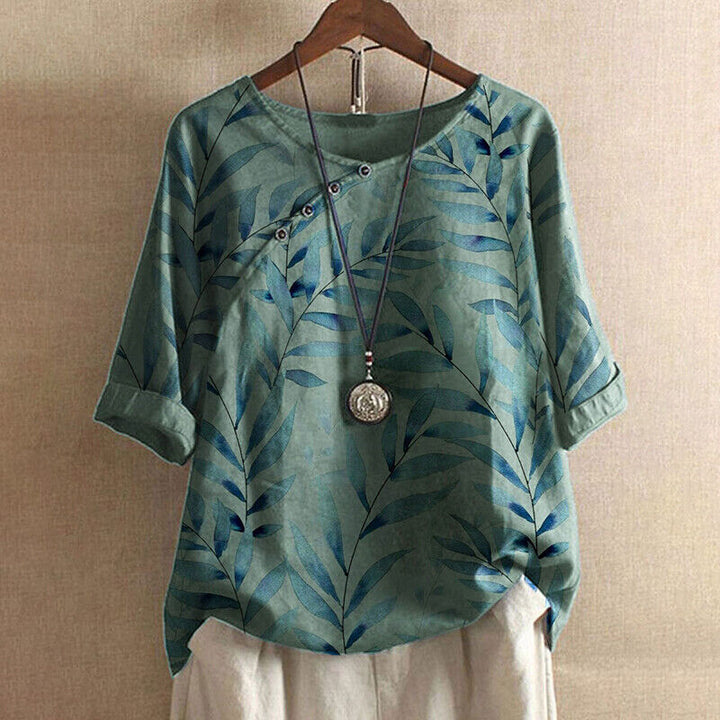 MIRANETH – LEAF PRINT BUTTON DETAIL BLOUSE