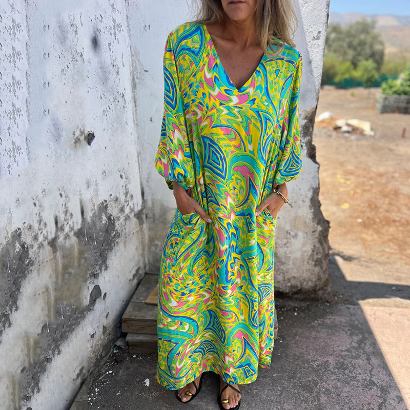 Lowri™ | Stylish Maxi Dress with V-Neck and Pockets