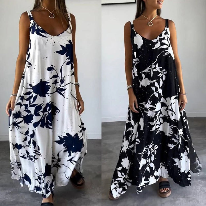Yvela | Sleeveless Cotton Dress with Floral Patterns